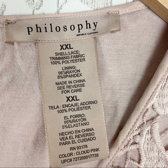 PHILOSOPHY Blush Pink Lace Crochet Overlay Blouse XXL - Picture 9 of 11